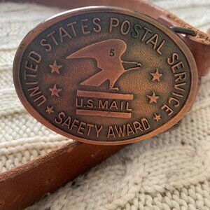 U.S. MAIL United States Postal Service Safe Driver Brass Award Belt Buckle VTG